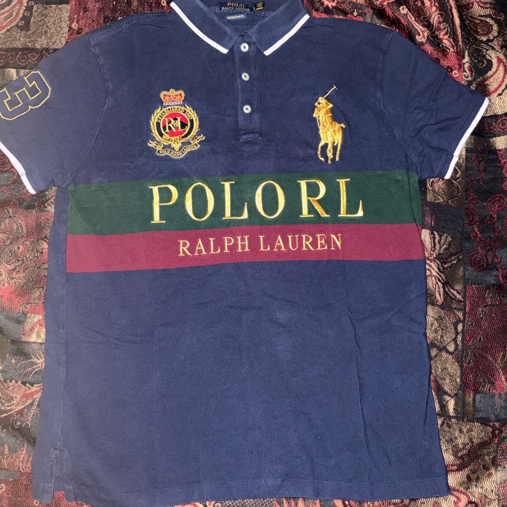 Polo Ralph Lauren Royal Crown Big Pony #3 Embroidered Navy Blue/Multi Color Polo